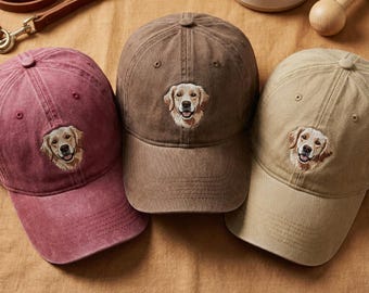 Custom Embroidered Pet Photo Hat, Personalized Dog & Cat Wash Dad Cap, Everyday Pet Gift