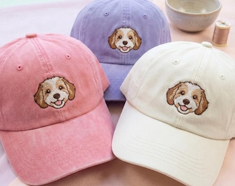 Custom Embroidered Pet Photo Hat, Personalized Dog & Cat Wash Dad Cap, Pet Portrait Gift for Pet Lovers