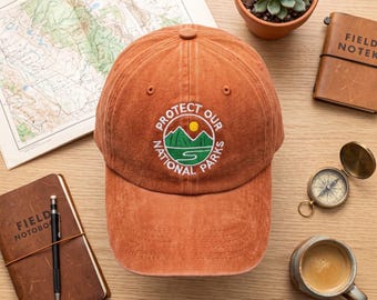 National Parks Embroidered Wash Dad Hat, Protect Our Parks Resist FDT Cap, Camping Hiking Gift, Nature Lover Outdoor Headwear for Hikers
