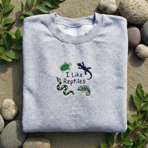 Reptile Embroidered Sweatshirt, Snake Lizard Chameleon Turtle Hoodie, Herpetology Gift, Cold Blooded Animal Shirt, Reptile Lover