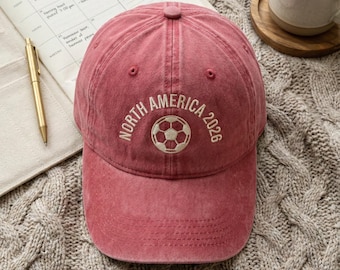 Embroidered North America 2026 Soccer Wash Dad Cap, Football Fan Hat, International Tournament Souvenir Gift