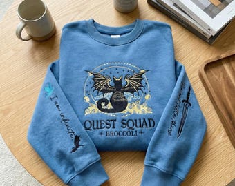 Broccoli Quest Squad Embroidered Crewneck – Onyx Storm Hoodie – Fourth Wing Basgiath War College Shirt