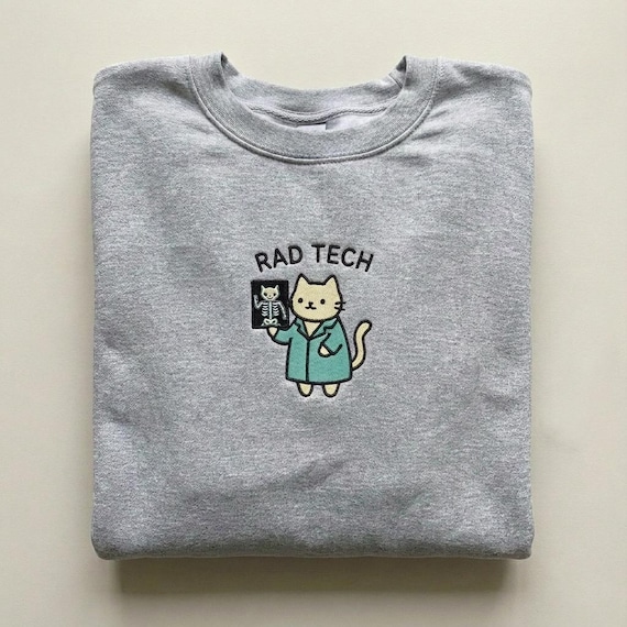 Rad Tech Cat Embroidered Sweatshirt, Radiologic Tech Scientist Hoodie, Cute Kitten Radiologist Gift, Science Geek Crewneck, Xray Tech Shirt