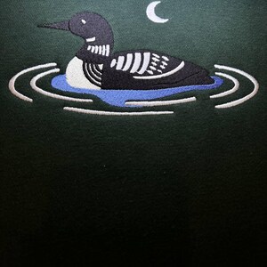 Embroidered Swimming Loon Sweatshirt, Lake Life Hoodie, Bird Watcher Crewneck, Nature Lover Gift, Waterfowl Shirt, Camping Outdoors Top image 2