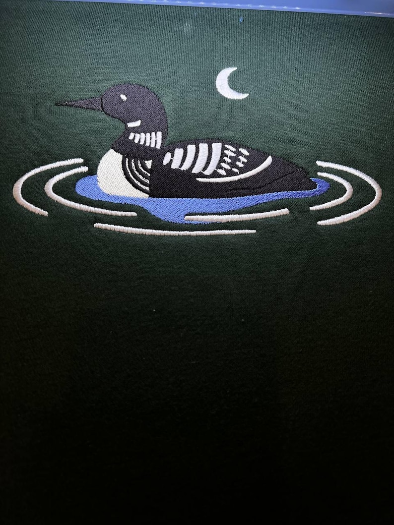 Embroidered Swimming Loon Sweatshirt, Lake Life Hoodie, Bird Watcher Crewneck, Nature Lover Gift, Waterfowl Shirt, Camping Outdoors Top image 2