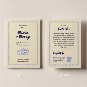 Convite de casamento feito à mão, convite de casamento divertido, cartão RSVP de casamento, convite de casamento digital, convite de casamento para impressão, azul marinho v2
