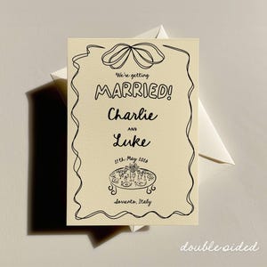 Convite de casamento feito à mão, convite de casamento divertido, cartão RSVP de casamento, convite de casamento digital, convite de casamento para impressão, preto e branco v3