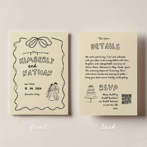 Convite de casamento feito à mão, convite de casamento divertido, cartão RSVP de casamento, convite de casamento digital, convite de casamento para impressão, preto e branco v8