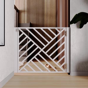 Individuelle Holztürschutztür - Moderne Absperrschranke für Kinder und Haustiere | Extra breites Indoor Hundetor für Treppen | Maßanfertigung