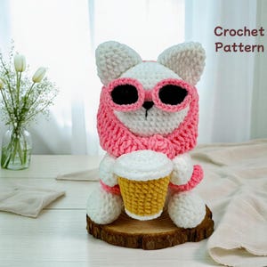 Patron de chat au crochet, peluche chat Amigurumi, joli chat au crochet avec lunettes de soleil, patron PDF de chat au crochet
