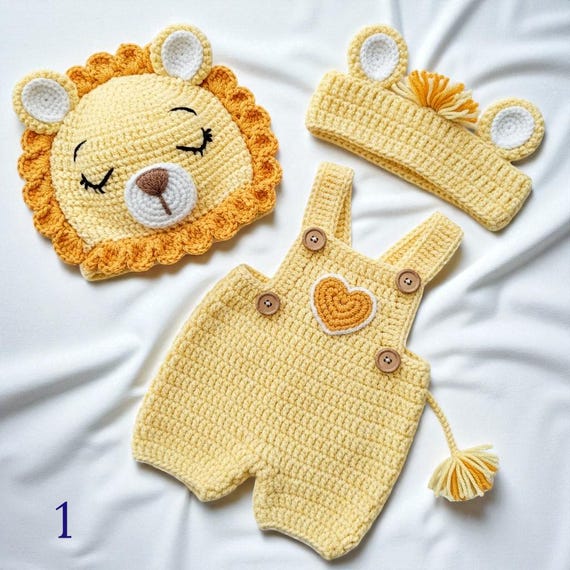Custom Crochet Baby Shirt and Outfit Set – Handmade Lion Costume for Newborn to Toddler, Milk Cotton Baby Romper