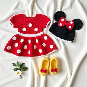 minnie mouse crochet dress pattern Mickey Minnie Mouse Baby Dress Set Free Crochet Pattern