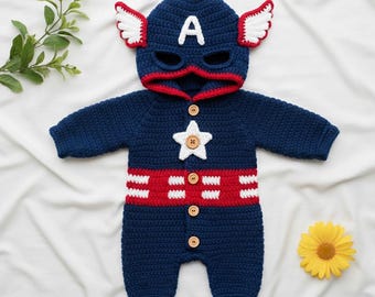 Custom baby crochet shirt | Handmade Captain America baby clothing | Newborn Photography babywear outfit crochet clothing