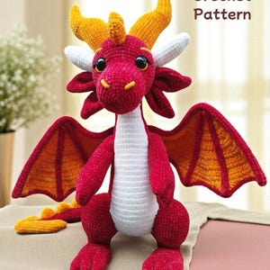 Patrón de crochet de dragón rojo: Peluche amigurumi (Patrón PDF)