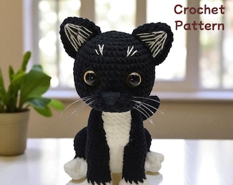 Tuxedo Cat Crochet Pattern: Amigurumi Kitten Plush Toy (Digital Download, Beginner Friendly)