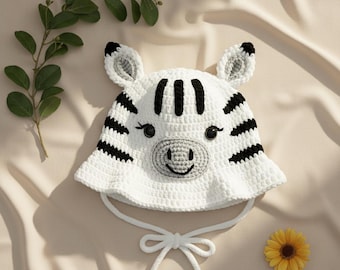 Crochet Zebra Hat for Babies, Soft Velvet Yarn Animal Beanie, Handmade Amigurumi Hat, Custom Baby Gift