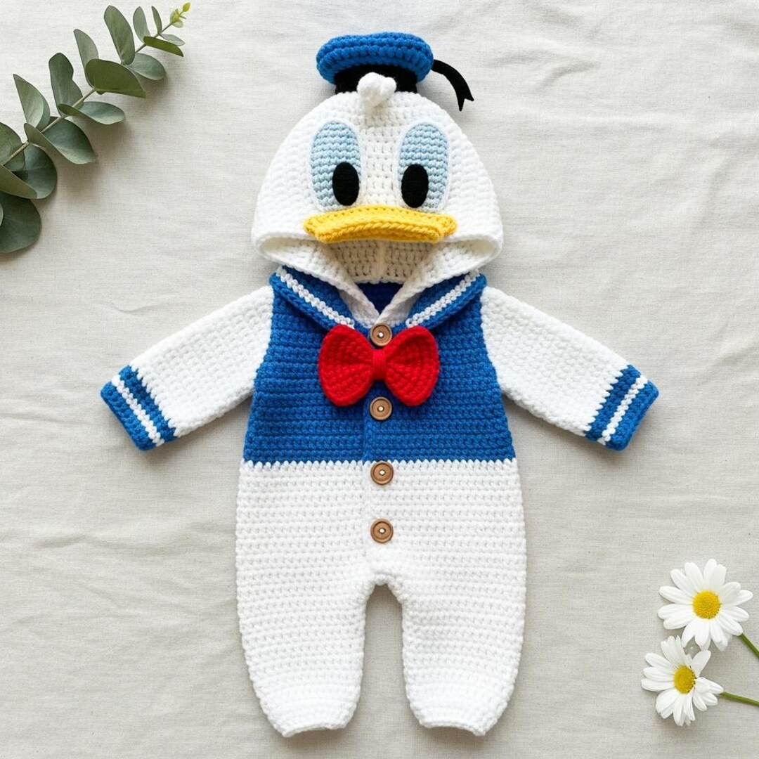 Custom Baby Crochet Shirt, Donald Duck Baby Crochet Outfit Set