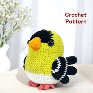 Goldfinch Crochet Pattern PDF, Amigurumi Bird Plush Toy With Bright Yellow Body And Black Wings, Cute Handmade Animal, DIY Gift