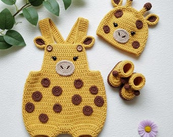Baby Crochet Outfit Set, Giraffe Costume Newborn Photo Prop, Jungle Animal Baby Costume, Baby Clothing Crochet Sweater Babywear outfit