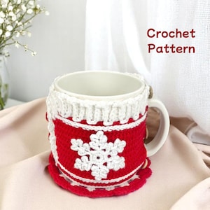 Weihnachtstasse gemütlich Häkelanleitung: Schneeflocke & Herz Design (PDF-Muster)