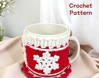 Christmas Mug Cozy Crochet Pattern: Snowflake & Heart Design (PDF Pattern)