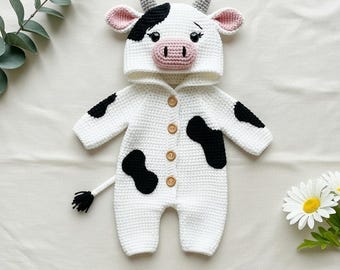 Koszulka dla niemowląt szydełkowana na zamówienie, ręcznie robiony zestaw ubranek dla niemowląt z krową, strój dla niemowląt z zagrody, prezent na baby shower, ubranka dla niemowląt w stylu rustykalnym