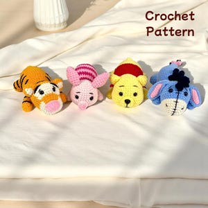 Winnie the Pooh Crochet Pattern, Tigger, Piglet, Eeyore, Pooh Bear Keychain Amigurumi, Cute Animal Crochet Pattern