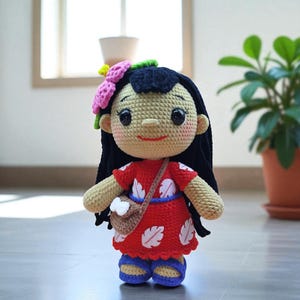 Lilo Crochet Pattern PDF, Lilo Girl Amigurumi Pattern, Plush Lilo Doll Toy, Girl With Flower ,Stuffed Character Crochet,Easy Crochet Pattern