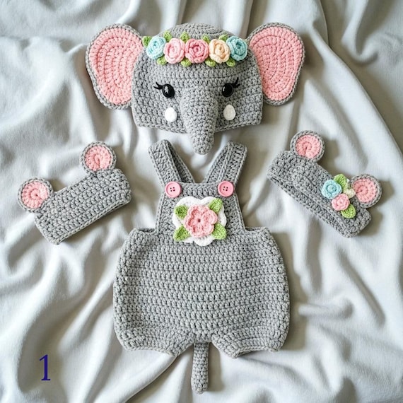 Custom Crochet Baby Shirt and Outfit Set – Handmade Elephant Costume for Newborn to Toddler, Milk Cotton Baby Romper