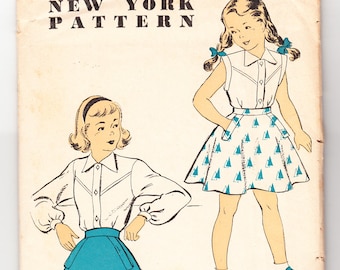 Vintage 1954 New York 1223 FF Sewing Pattern Girls' Attractive Skirt and Blouse Size 6