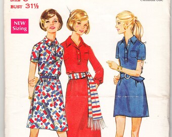 Vintage 1967 Butterick 5655 UNCUT Sewing Pattern Misses' One-Piece Dress Size 8 Bust 31-1/2