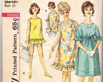 Vintage 1962 Simplicity 4506 Sewing Pattern Maternity Misses' One-Piece Dress, Top and Shorts Size 10 Bust 31