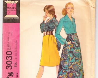 Vintage 1971 McCall's 3030 Sewing Pattern Misses' Skirt and Blouse Size 12 Bust 34