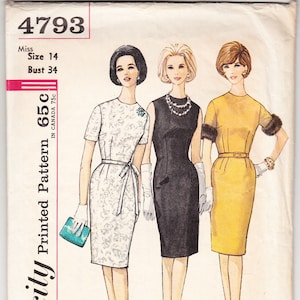 Jahrgang 1962 Einfachheit 4793 Nähen Muster Misses einteiliges Kleid Größe 14 Büste 34