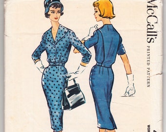 Vintage 1958 McCall's 4670 Sewing Pattern Misses' Dress with Slim Skirt Size 14 Bust 34