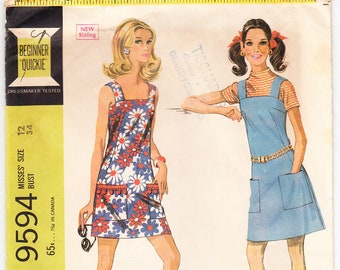 Vintage 1968 McCall's 9594 Sewing Pattern Misses' Dress or Jumper Size 12 Bust 34