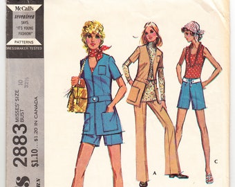 Vintage 1971 McCall's 2883 Sewing Pattern Misses' Coordinated Separates, Jacket, Shorts, and Pants Size 10 Bust 32-1/2