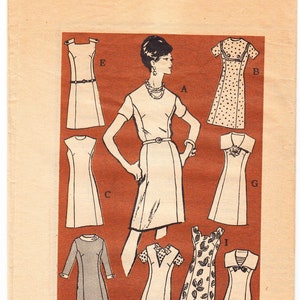 May include: A vintage sewing pattern for a dress, featuring eight different styles. The pattern is printed on a brown background with white text that reads "Printed Pattern 4866 - SIZE 10".