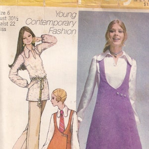 May include: A sewing pattern for a dress and pants outfit. The pattern is for size 6, bust 30 1/2 inches, and waist 22 inches. The pattern is from Simplicity and is called "Young Contemporary Fashion".
