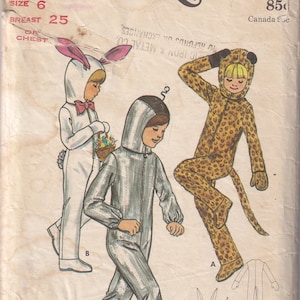 Vintage 1970s Butterick 6295 Sewing Pattern Boys&#39; Girls&#39; Astronaut, Bunny, Tiger Costume Size 6