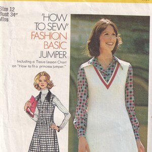 Vintage 1974 Simplicity 6629 Sewing Pattern Misses&#39; Jumper Dress Size 12 Bust 34