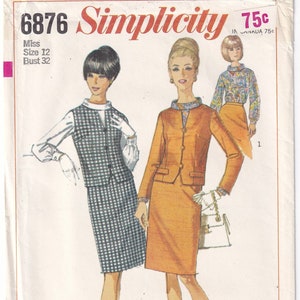 Vintage 1966 Simplicidad 6876 Patrón de costura Vestido de gafas&#39; Traje y blusa Tamaño 12 Busto 32