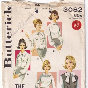 Vintage 1961 Butterick 3082 Schnittmuster Fräulein Bluse und Pullover Größe 14 Büste 34