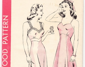 Vintage 1943 Hollywood 1473 FF Sewing Pattern Misses&#39; Full Slip Size 16 Bust 34