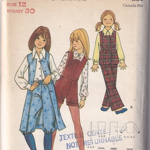 Vintage 1971 Butterick 6366 UNCUT Sewing Pattern Girl&#39;s Blouse, Vest, Pants, Knickers and Shorts Size 12