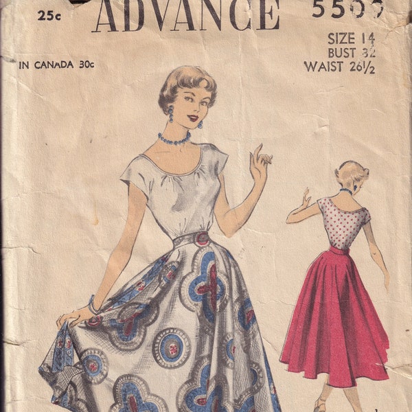 Vintage 1950 Advance 5509 Schnittmuster Misses' Bluse und Rock Gr. 14 Büste 32