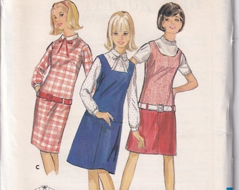 Vintage 1967 Butterick 4061 UNCUT Sewing Pattern Teen's Dress or Jumper and Blouse Size 12S Bust 31