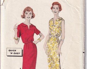 Vintage 1957 Butterick 8590 Sewing Pattern Misses' Bloused One Piece Dress Size 14 Bust 34