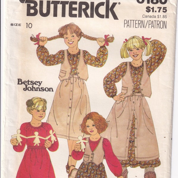 Vintage 1985 Butterick 6180 UNCUT Betsey Johnson Sewing Pattern Girl's Blouse, Vest, Petticoat and Skirt Size 10