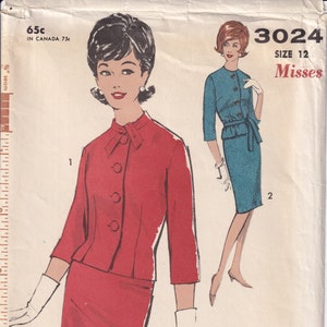 May include: Sew-Easy Advance pattern 3024 for Misses size 12. The pattern includes instructions for a red skirt suit with a fitted jacket and a straight skirt.